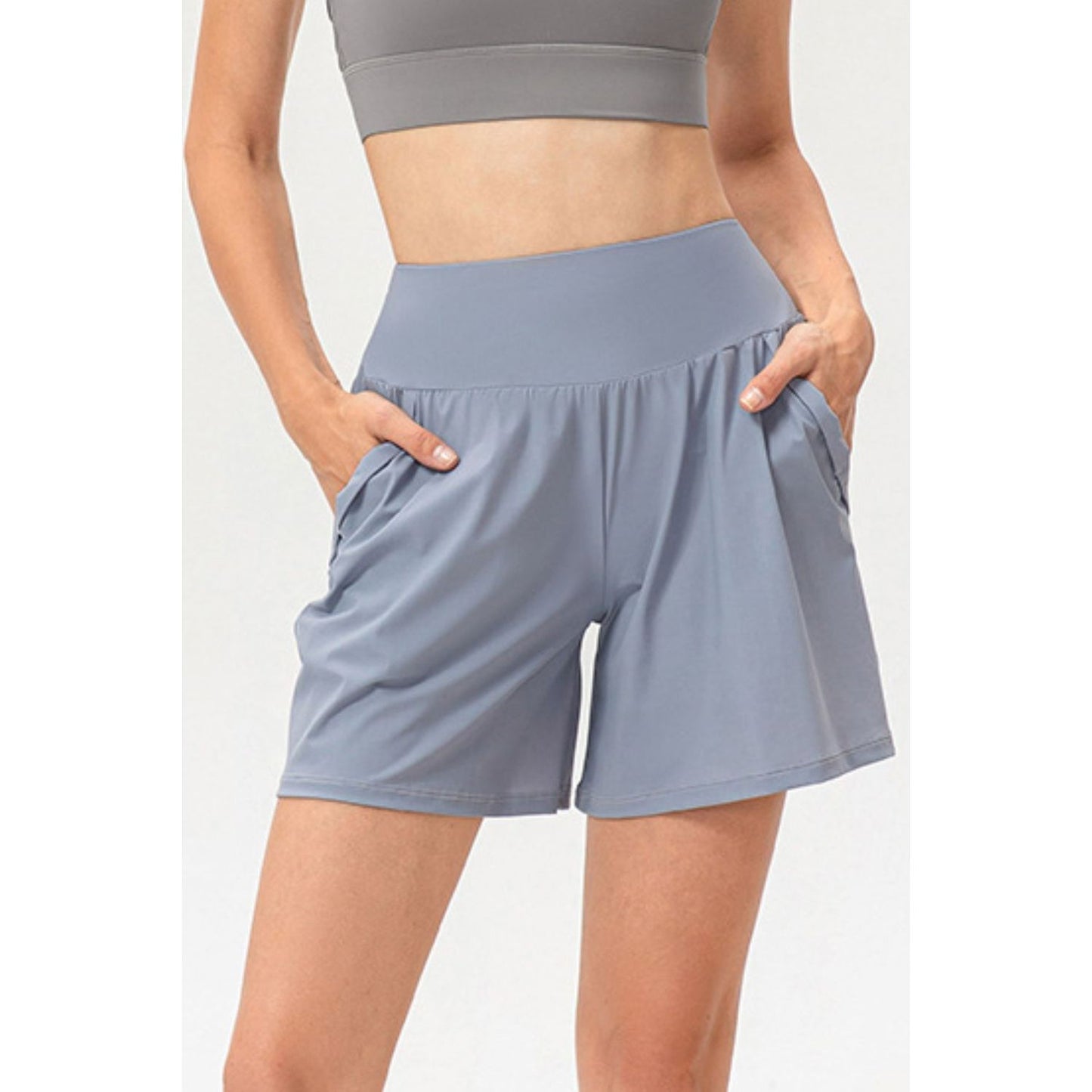 Pocketed Elastic Waist Active Shorts