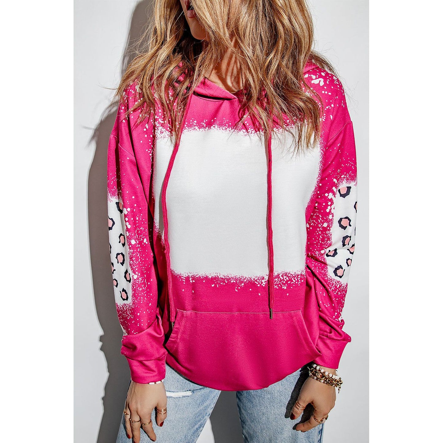 Drawstring Leopard Long Sleeve Hoodie