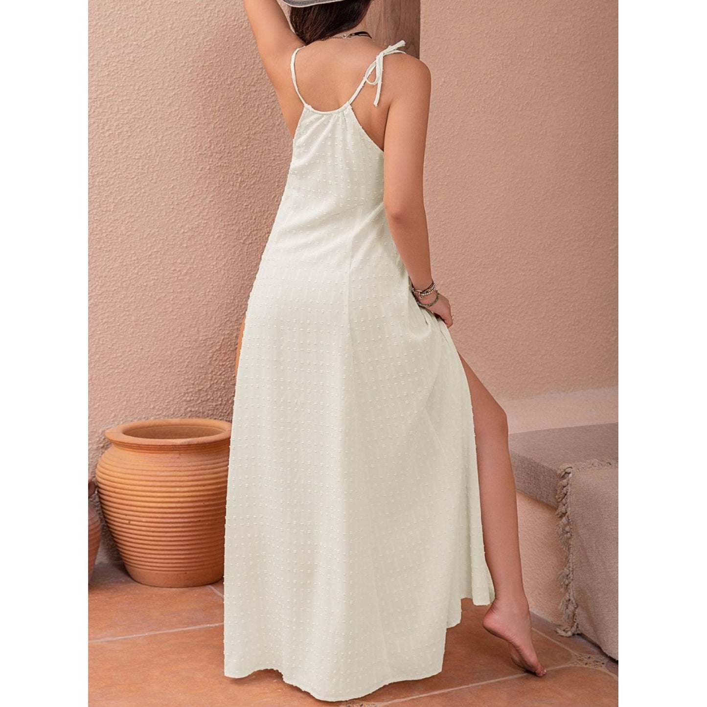 Swiss Dot Cutout Sleeveless Maxi Dress