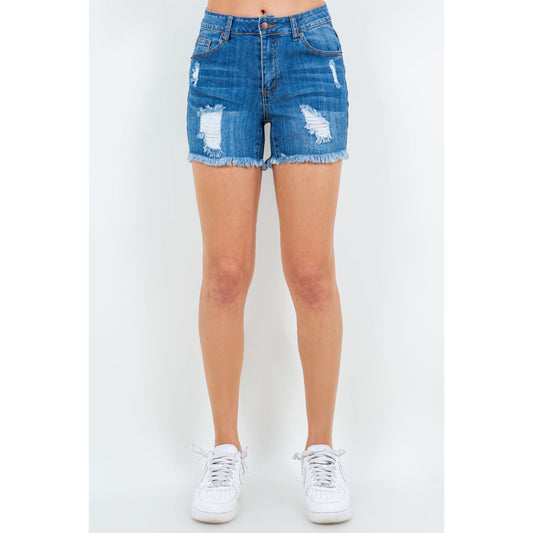 American Bazi High Waist Distressed Frayed Denim Shorts