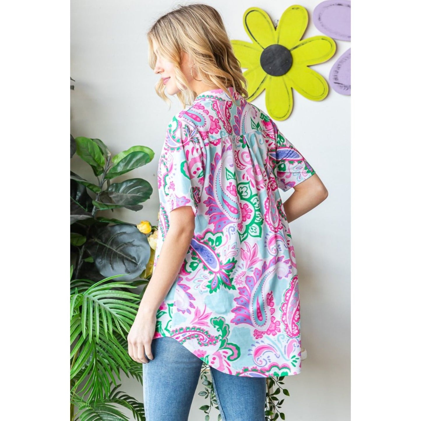 Heimish Full Size Paisley Print Short Sleeve Top