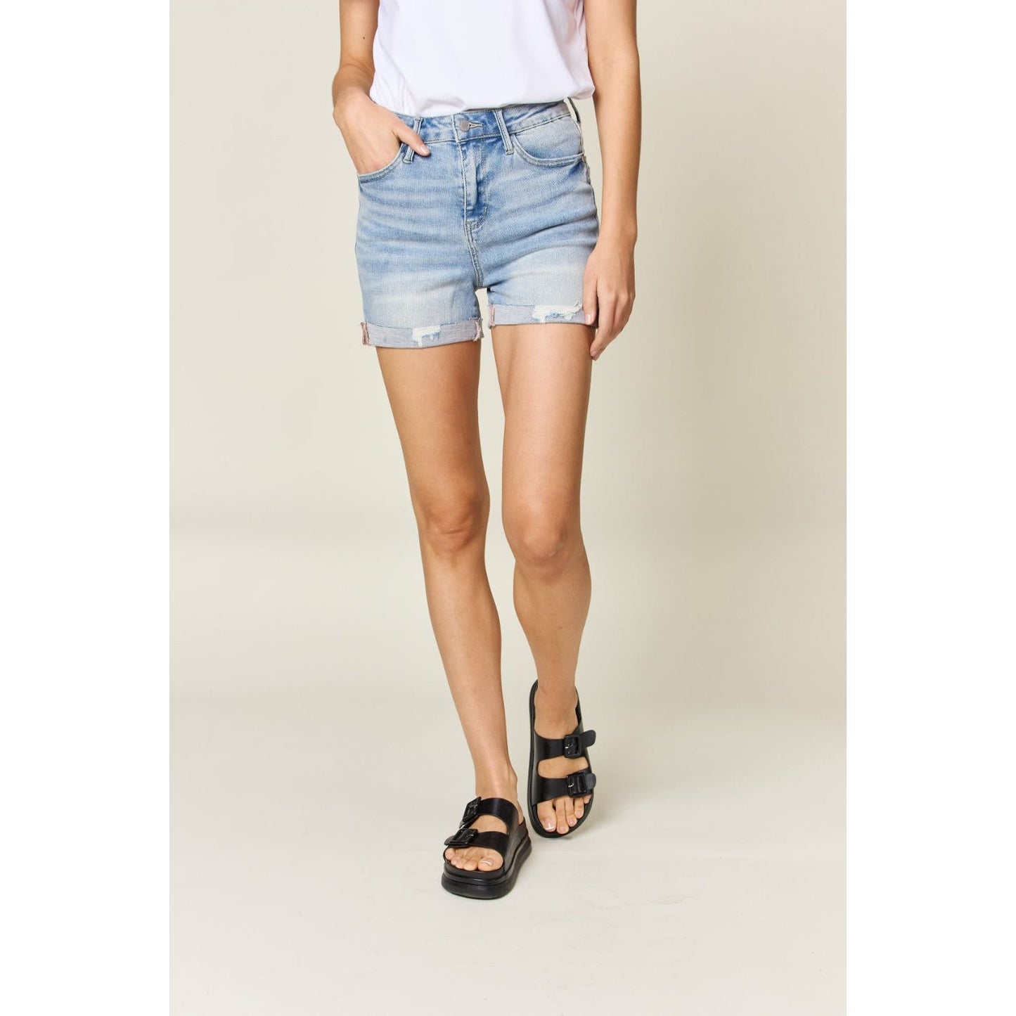 Judy Blue Full Size High Waist Rolled Denim Shorts