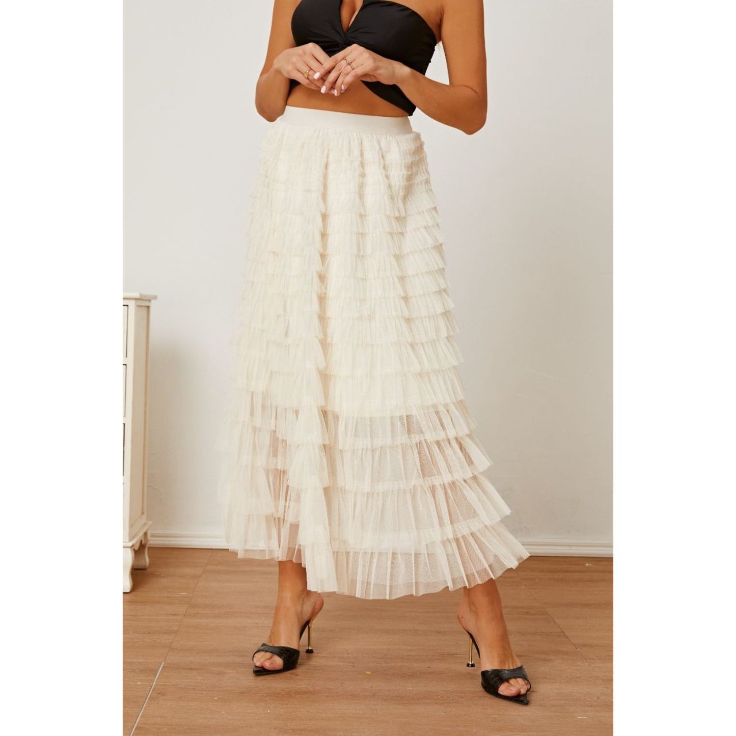 Ruched High Waist Tiered Skirt