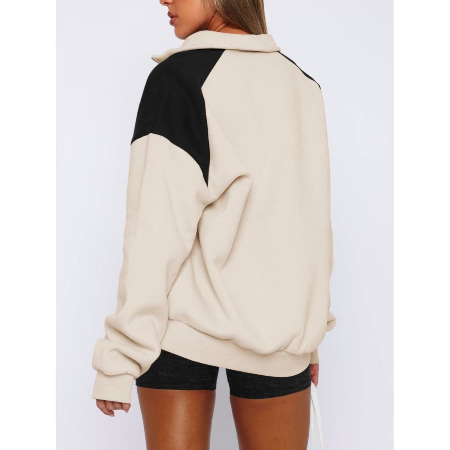 Contrast Quarter Zip Long Sleeve Sweatshirt