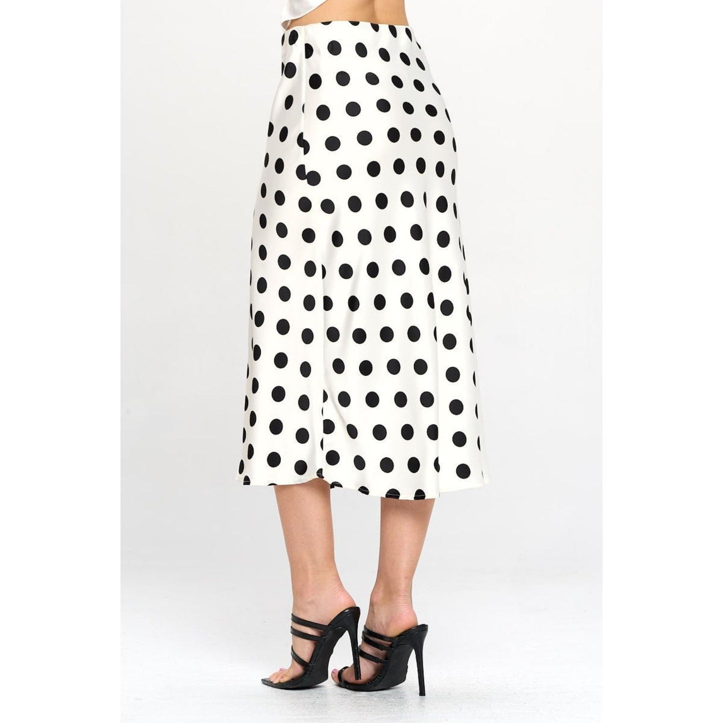 RENEE C Polka Dot Satin Midi Skirt