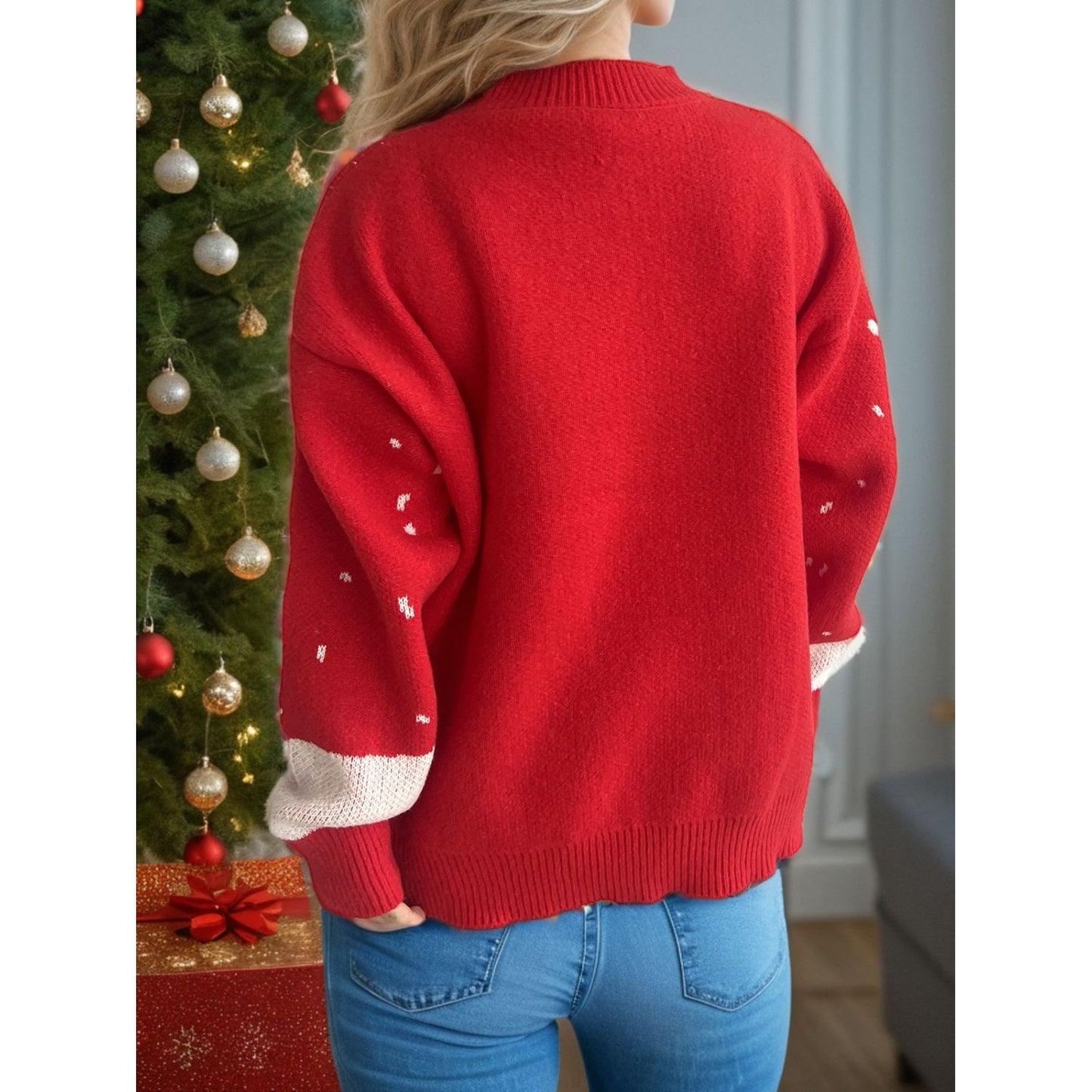 Reindeer Mock Neck Long Sleeve Sweater