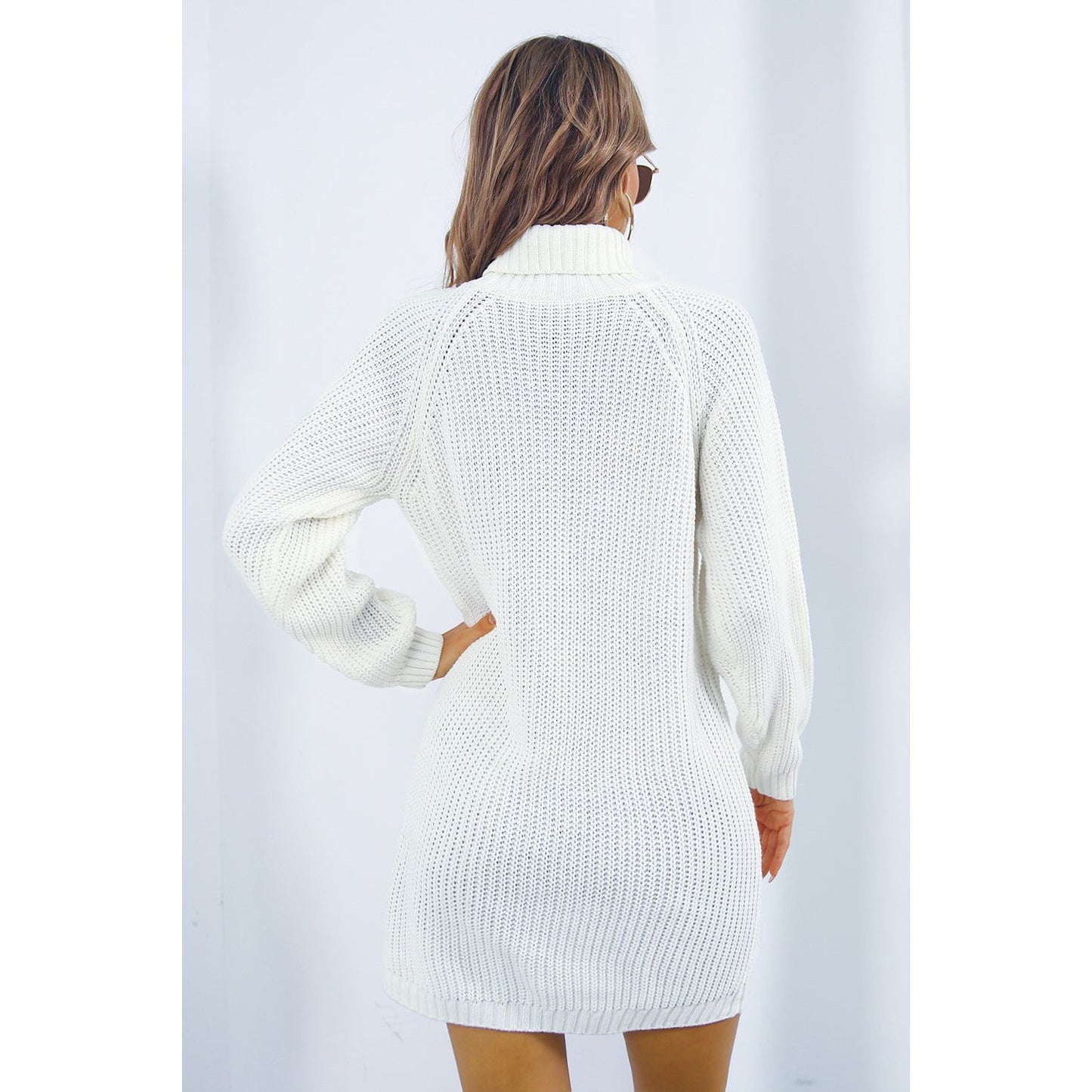 Buttoned Turtleneck Long Sleeve Sweater Dress