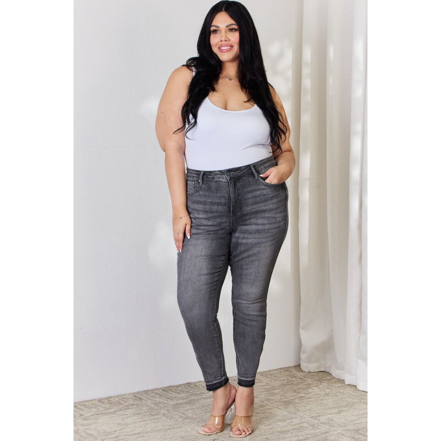 Judy Blue Full Size High Waist Tummy Control Release Hem Skinny Jeans