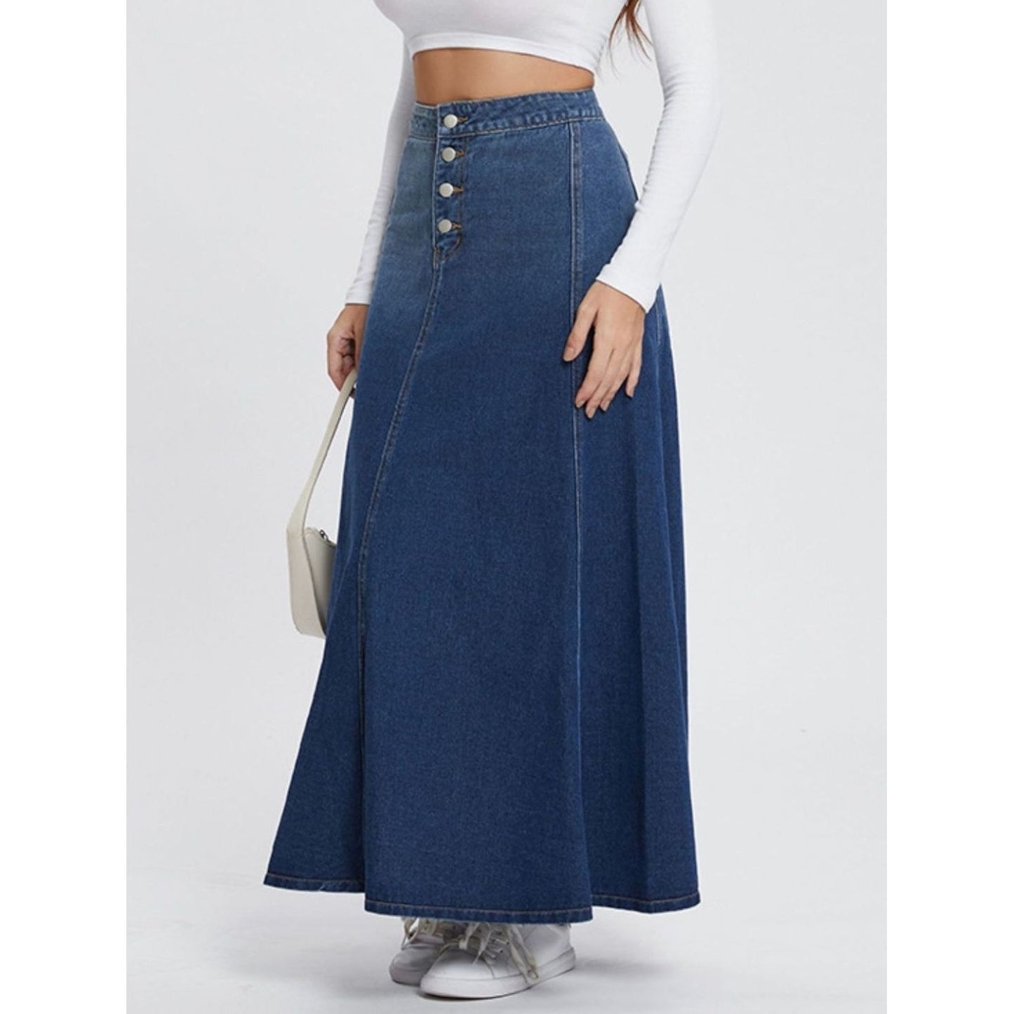 Button-Fly Hight Rise Denim Skirt