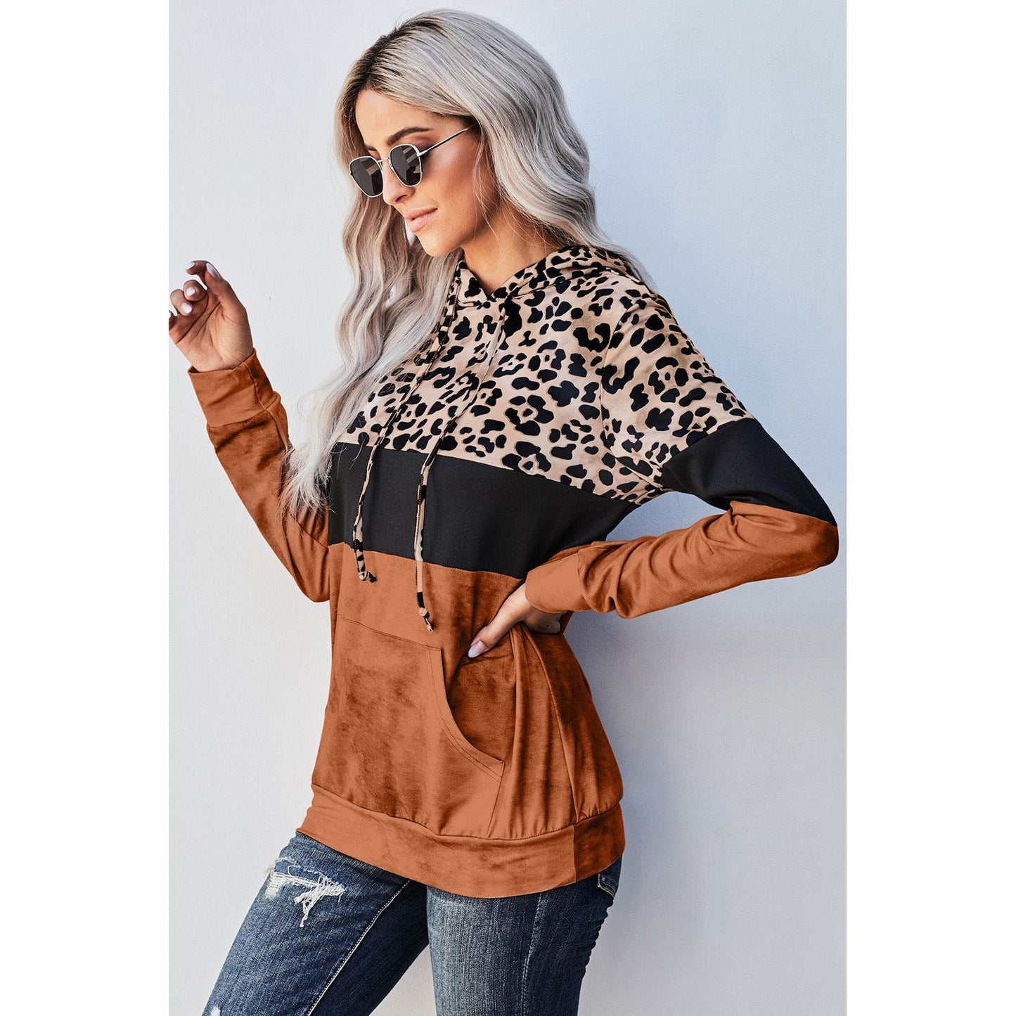 Leopard Color Block Hoodie