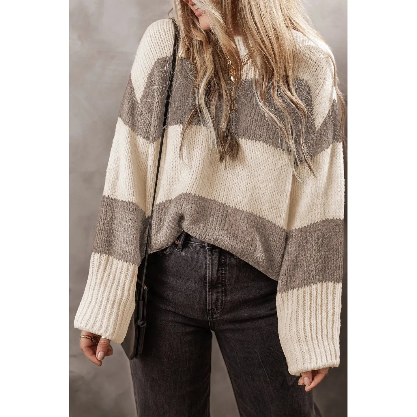 Color Block Round Neck Sweater