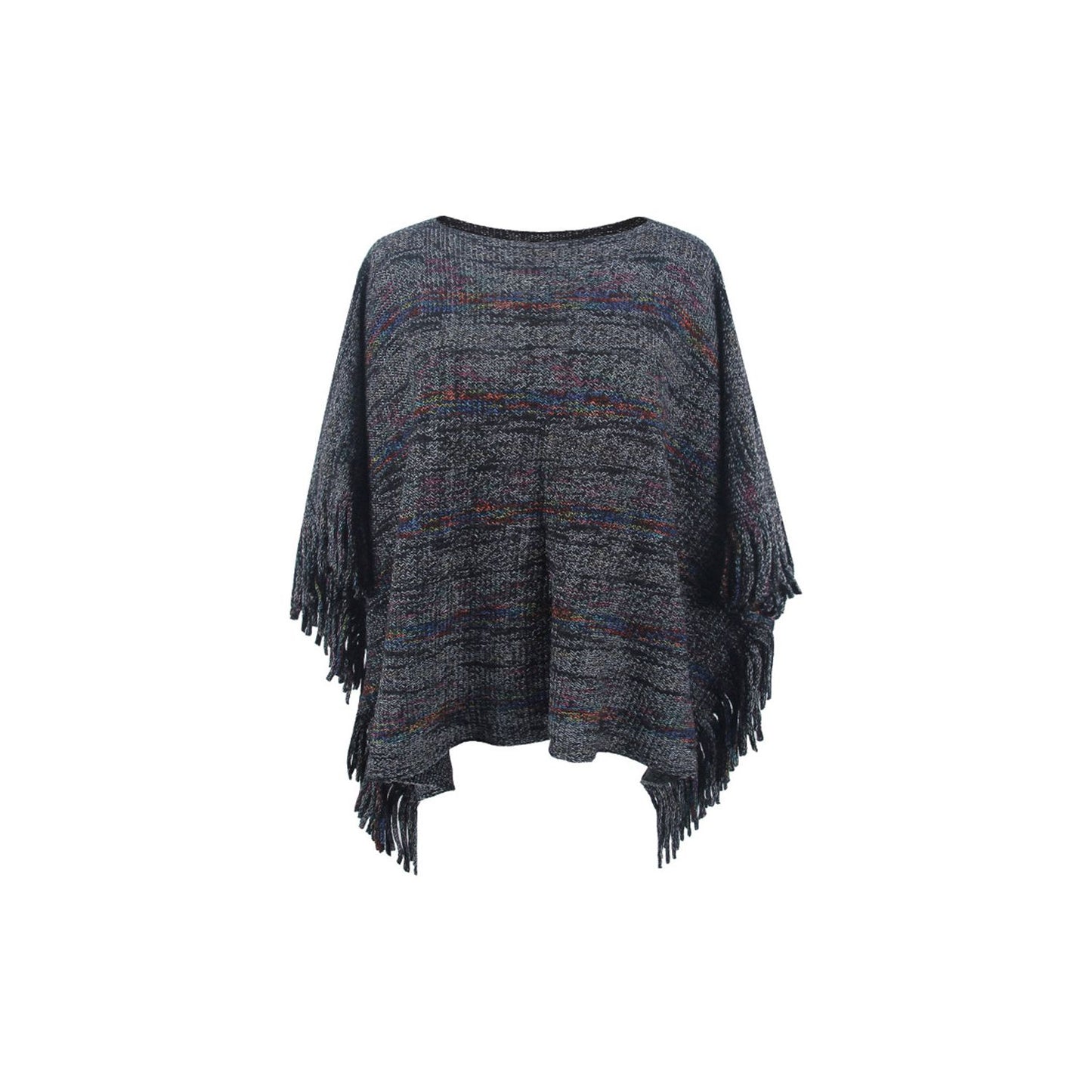 Round Neck Fringe Detail Sleeve Poncho