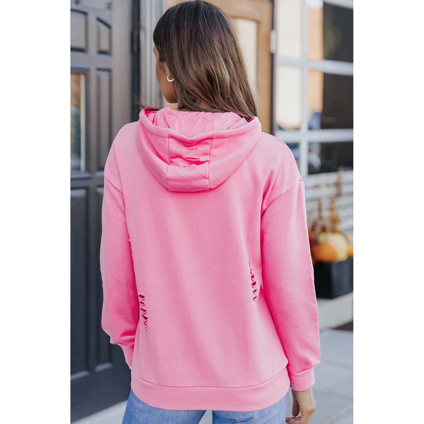 Cutout Dropped Shoulder Hoodie