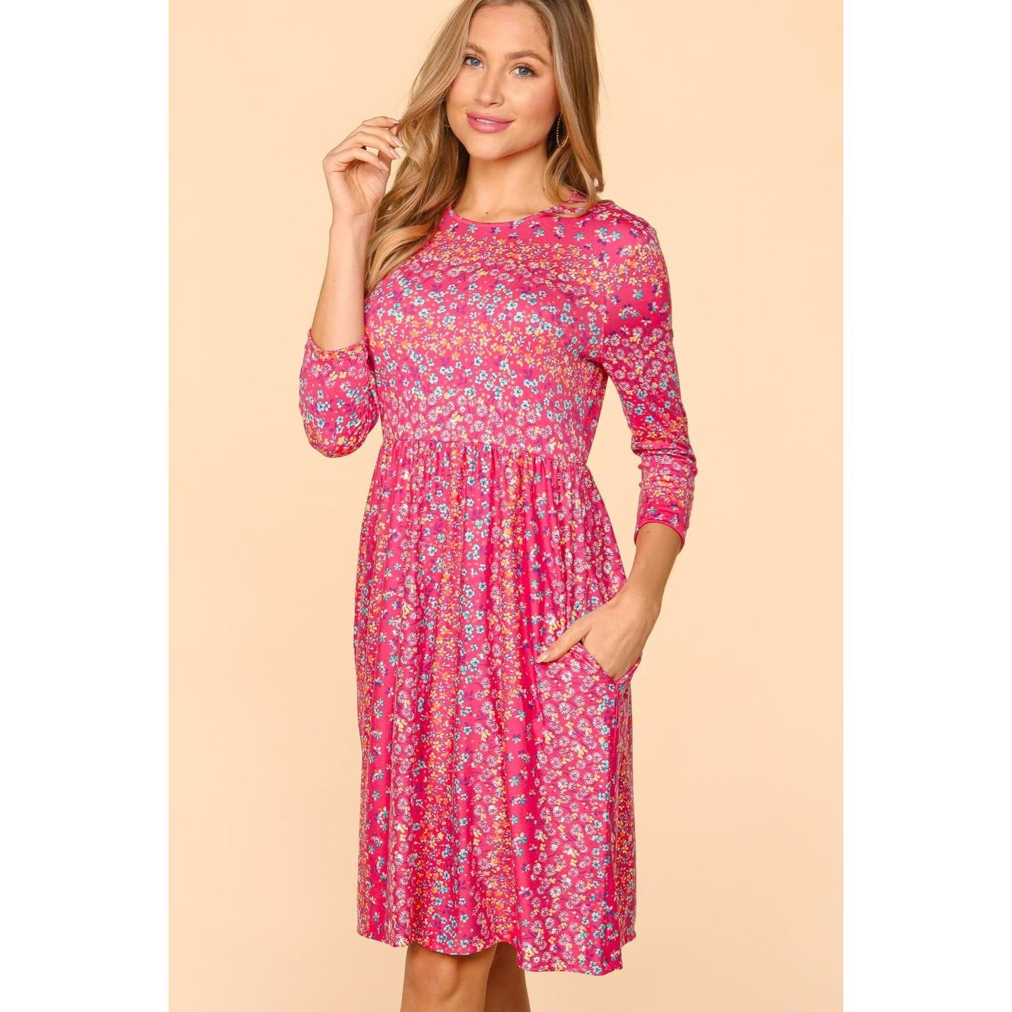 Haptics Round Neck Floral Dress with Pockets