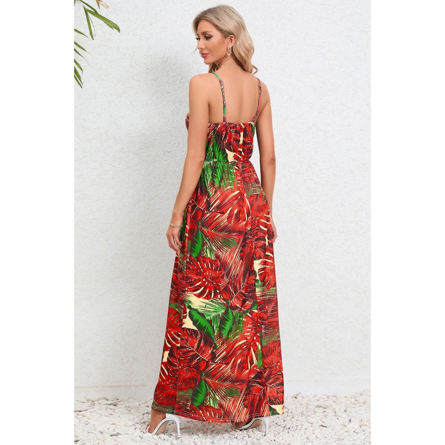 Printed Surplice Maxi Cami Dress