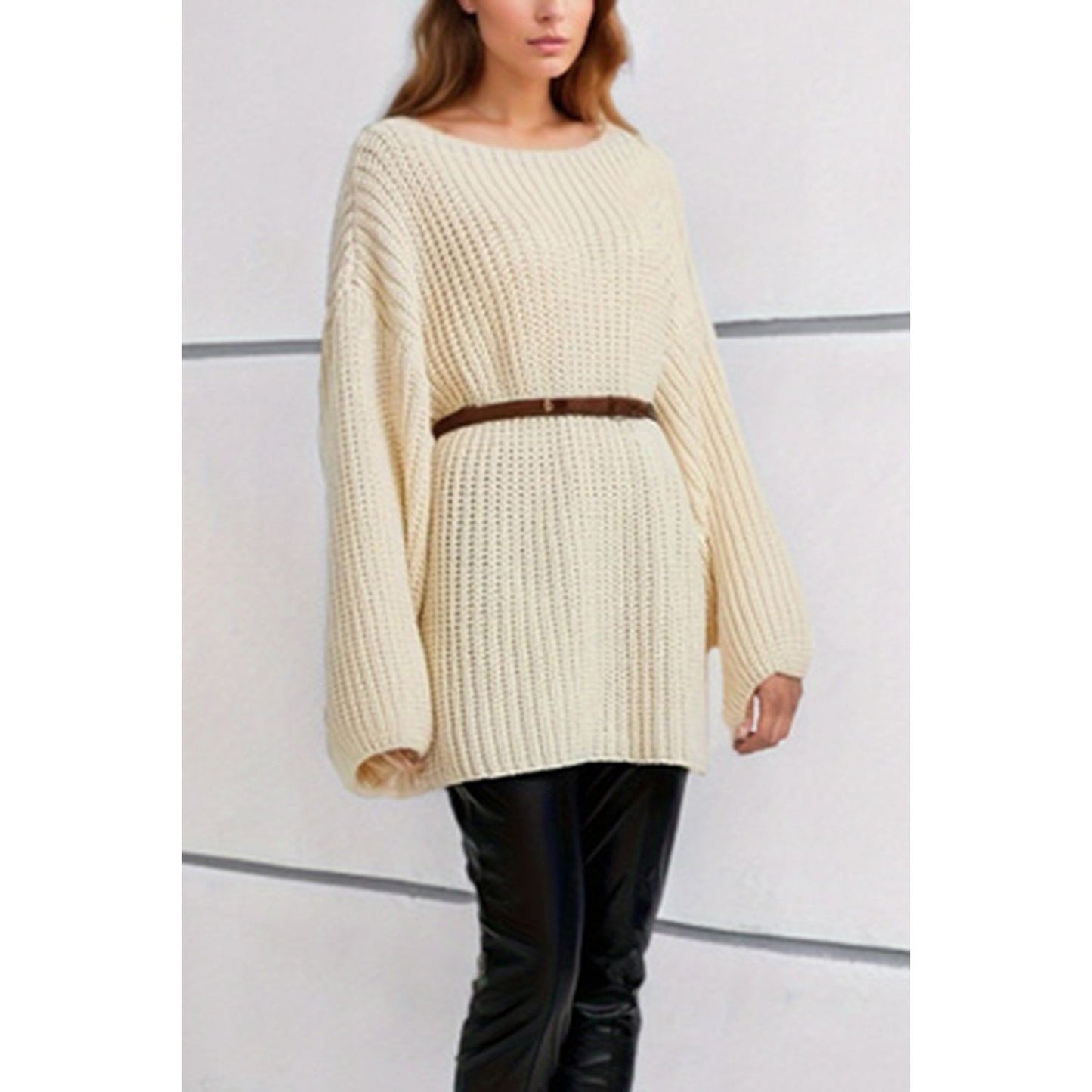 Boat Neck Dropped Shoulder Mini Sweater Dress