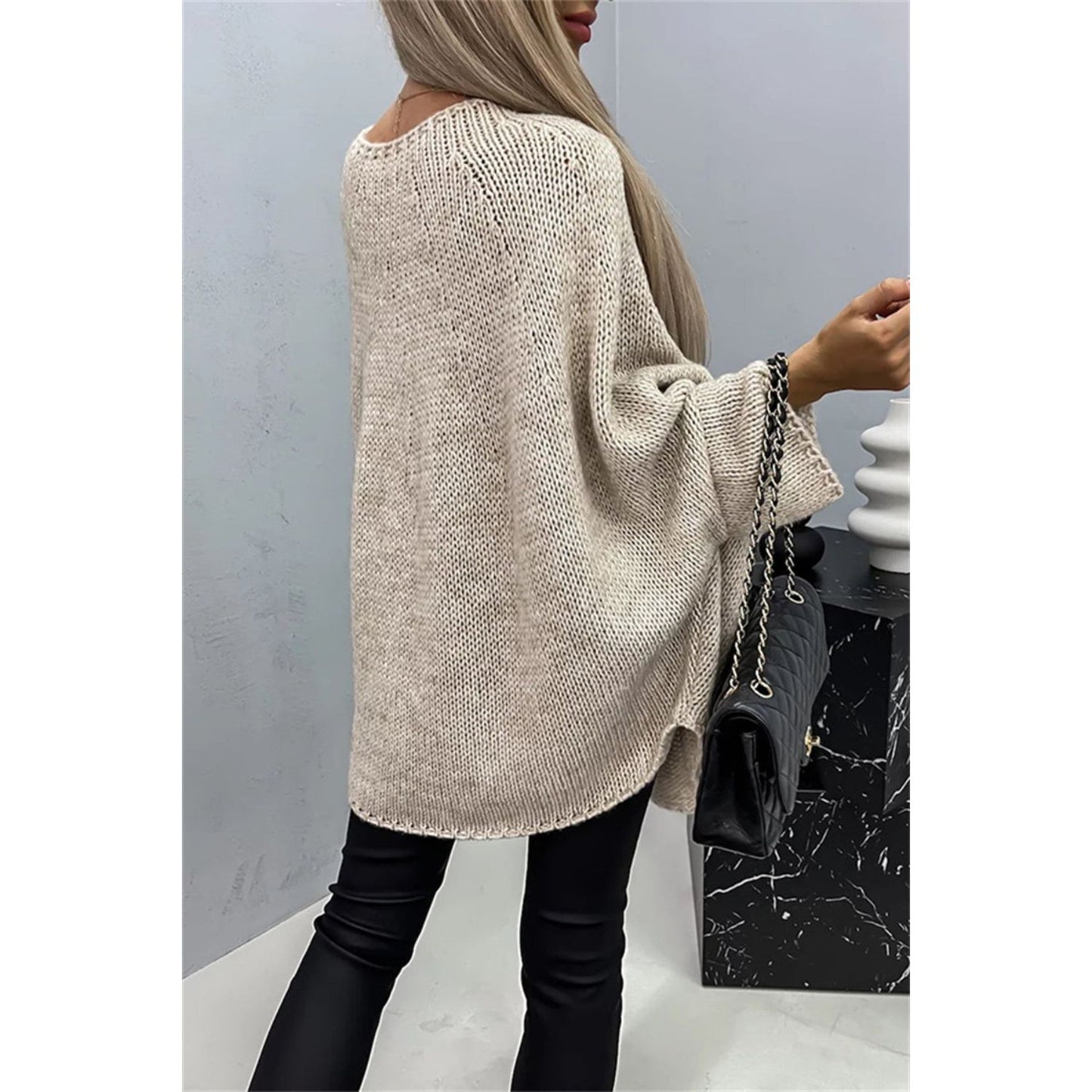 Round Neck Batwing Sleeve Sweater