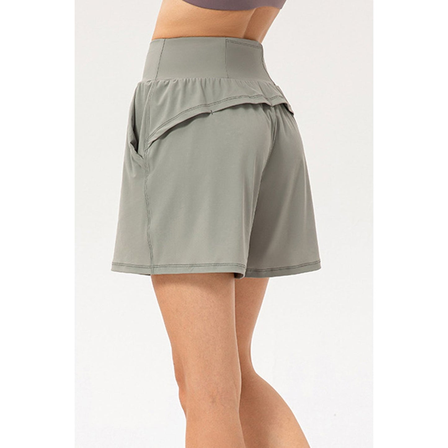 Pocketed Elastic Waist Active Shorts