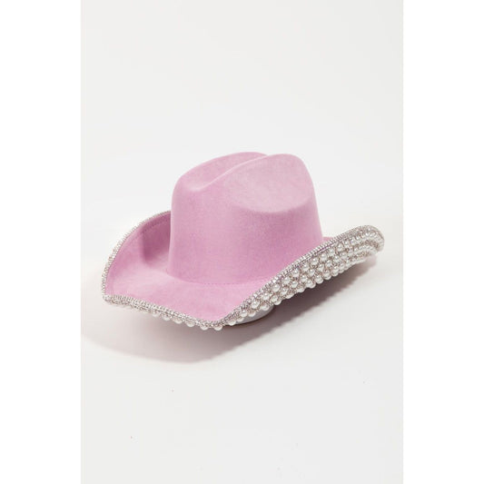 Fame Pave Rhinestone Pearl Trim Cowboy Hat