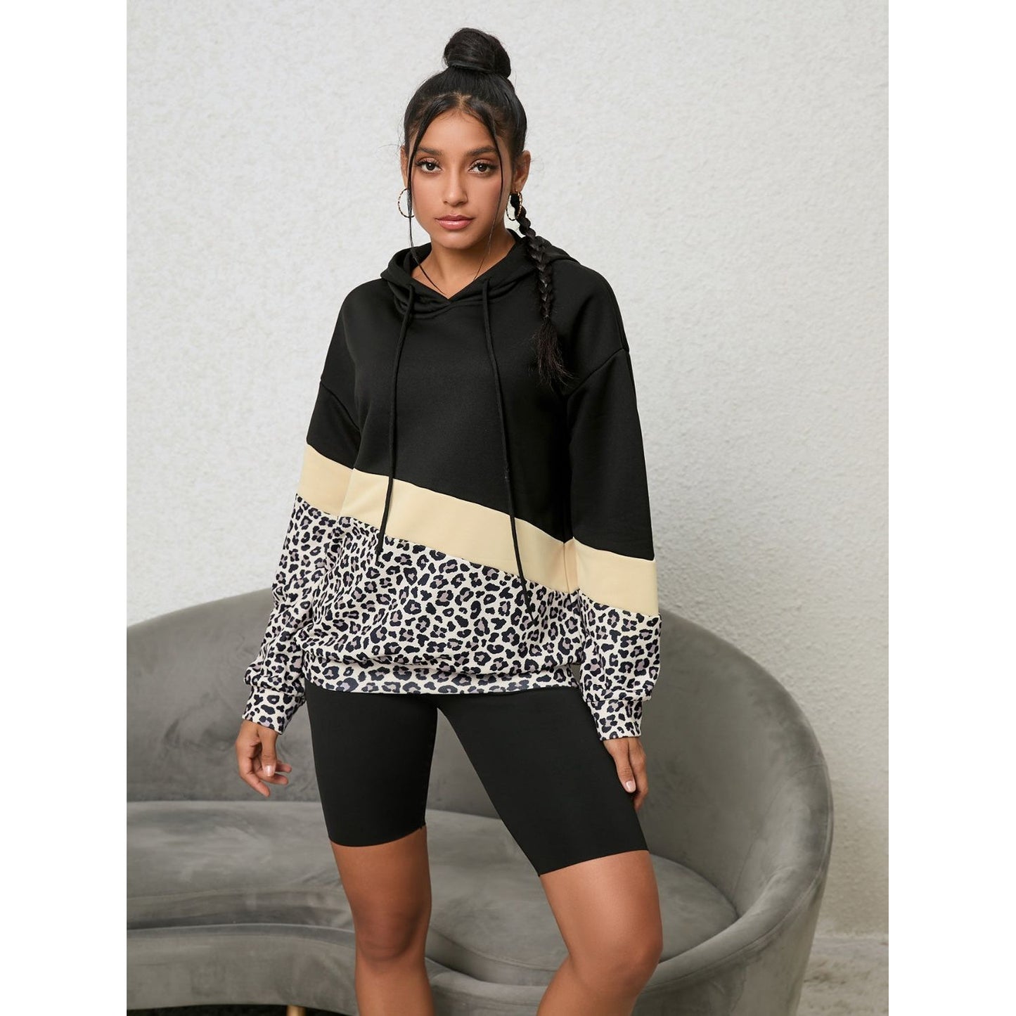 Leopard Color Block Hoodie