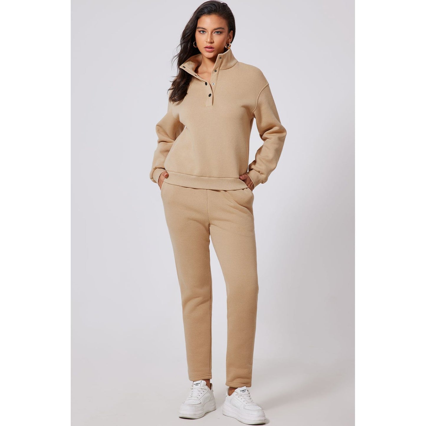 Half Snap Turtleneck Top and Pants Active Set