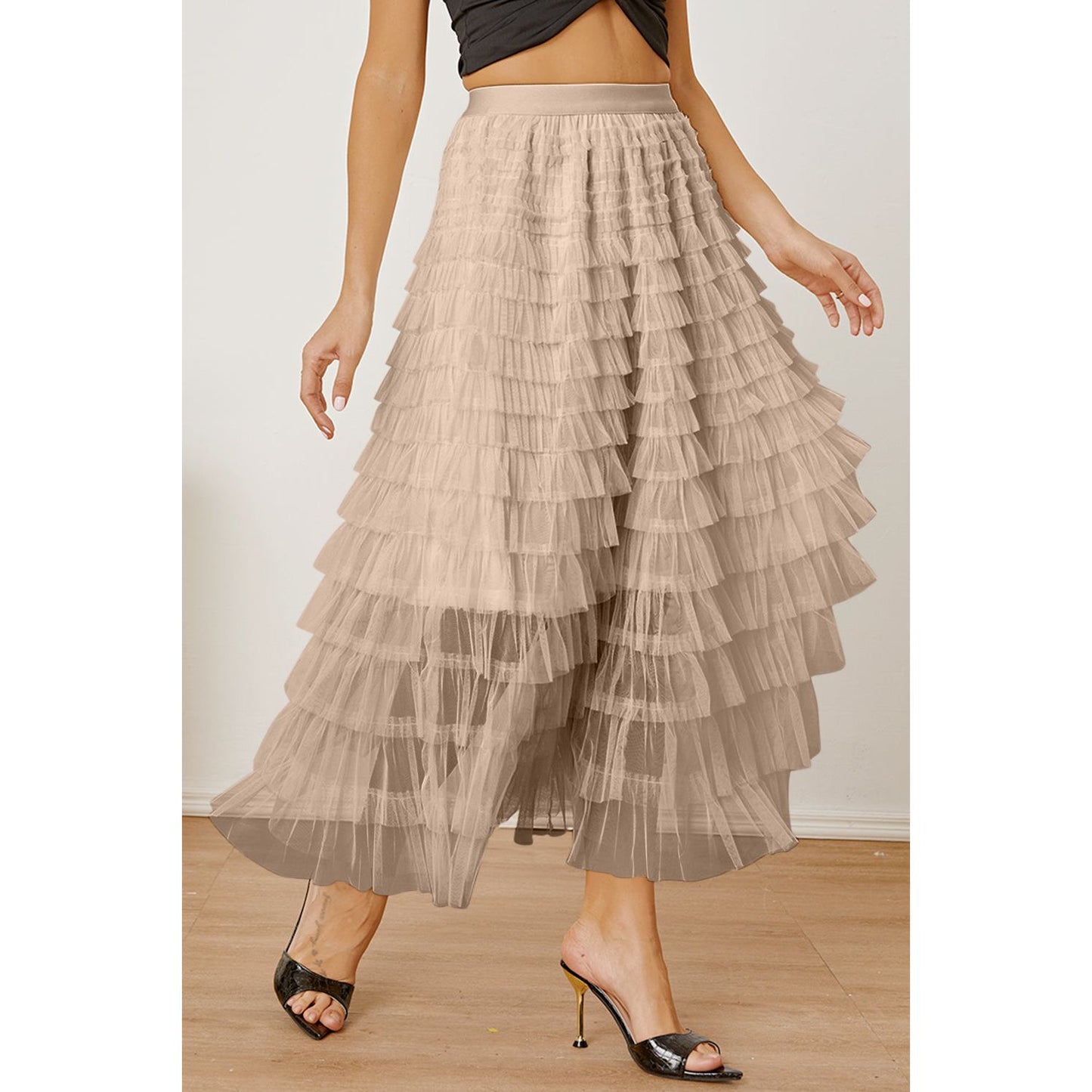 Ruched High Waist Tiered Skirt