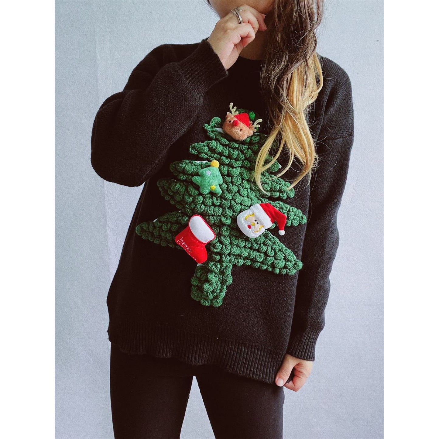 Christmas Tree Round Neck Long Sleeve Sweater