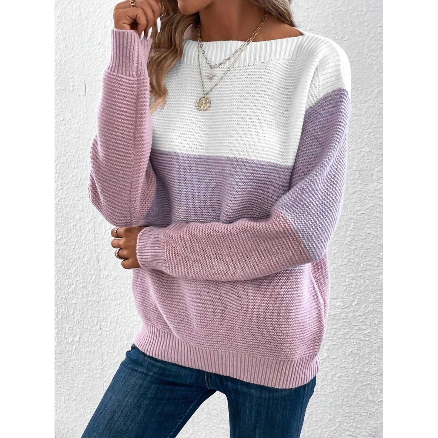 Color Block Boat Neck Sweater