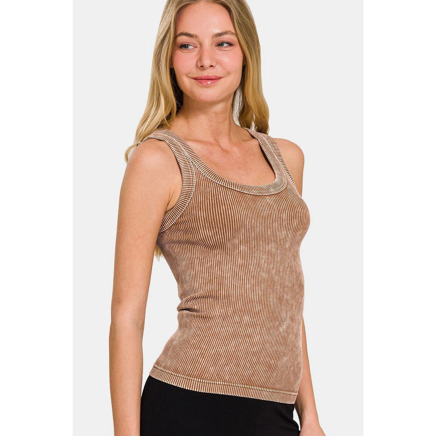 Zenana 2 Way Neckline Washed Ribbed Cropped Tank