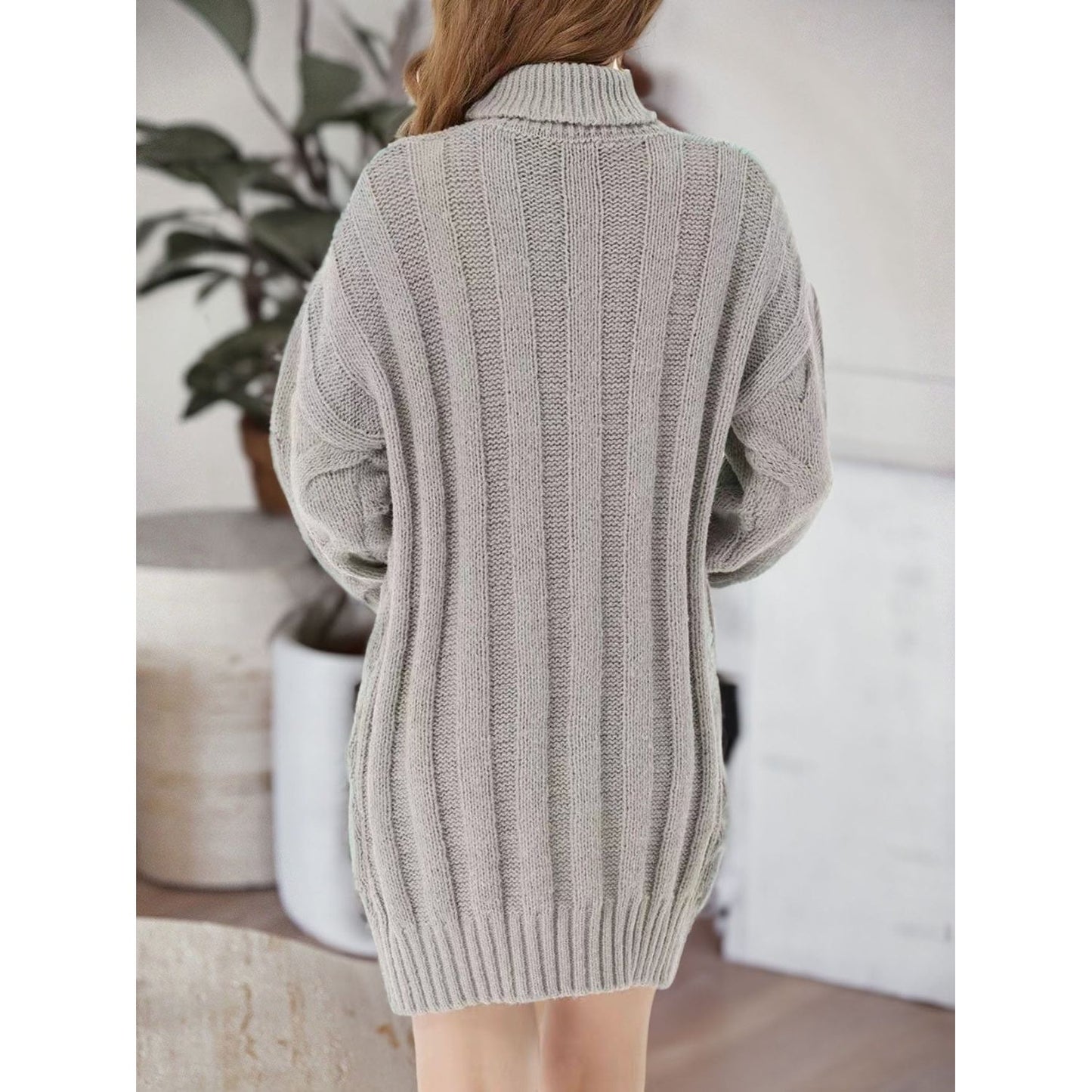 Cable-Knit Turtleneck Sweater Dress