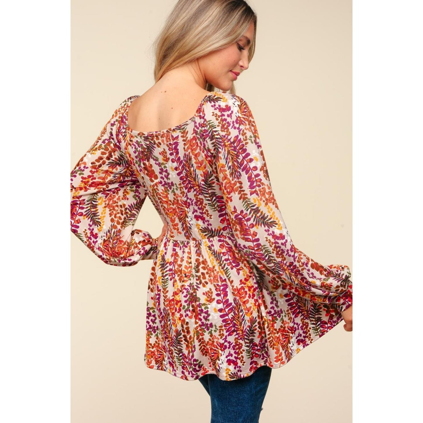 Haptics Full Size Peplum Floral Square Neck Blouse