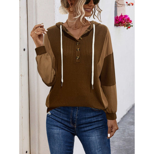 Drawstring Contrast Long Sleeve Hoodie