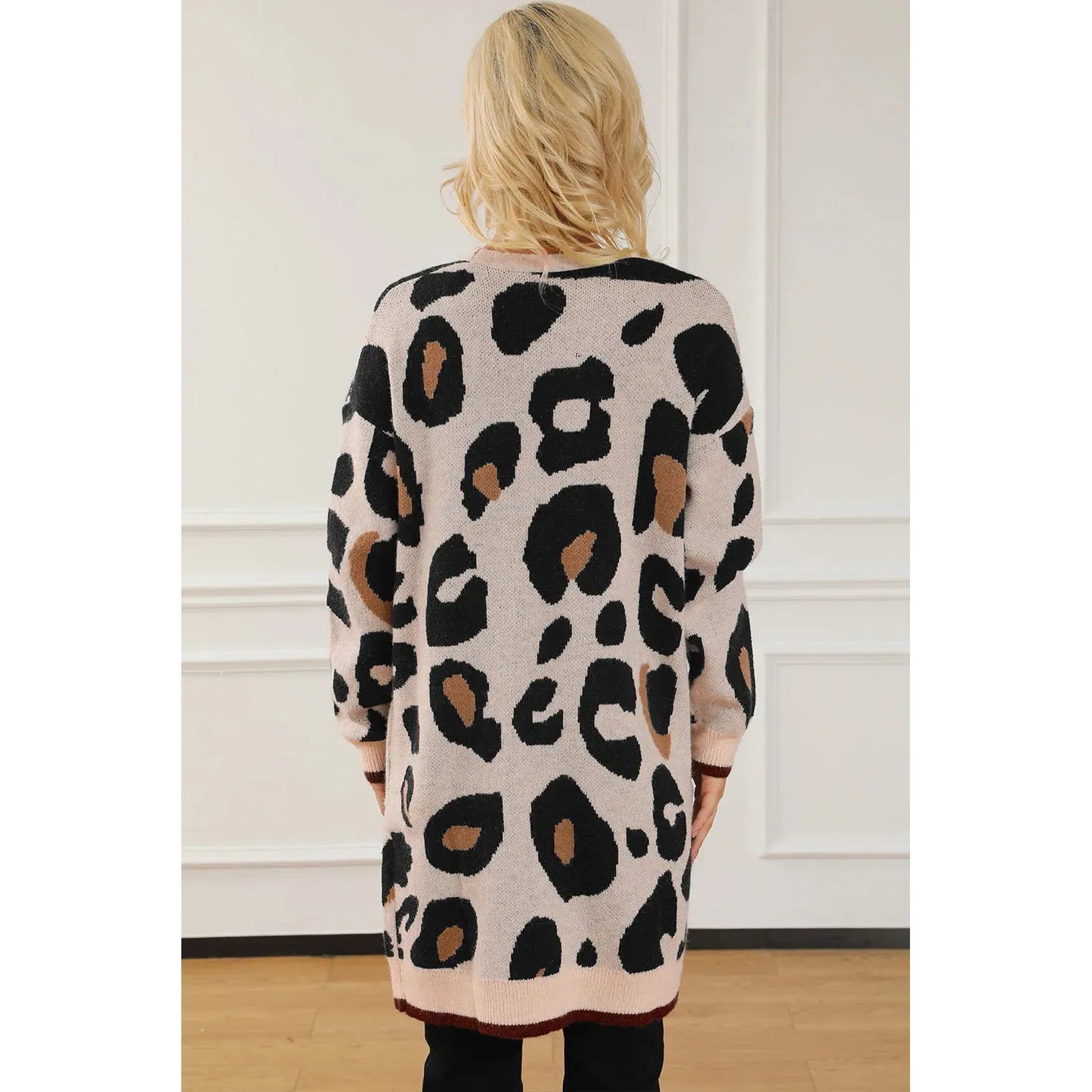 Leopard Open Front Long Sleeve Cardigan