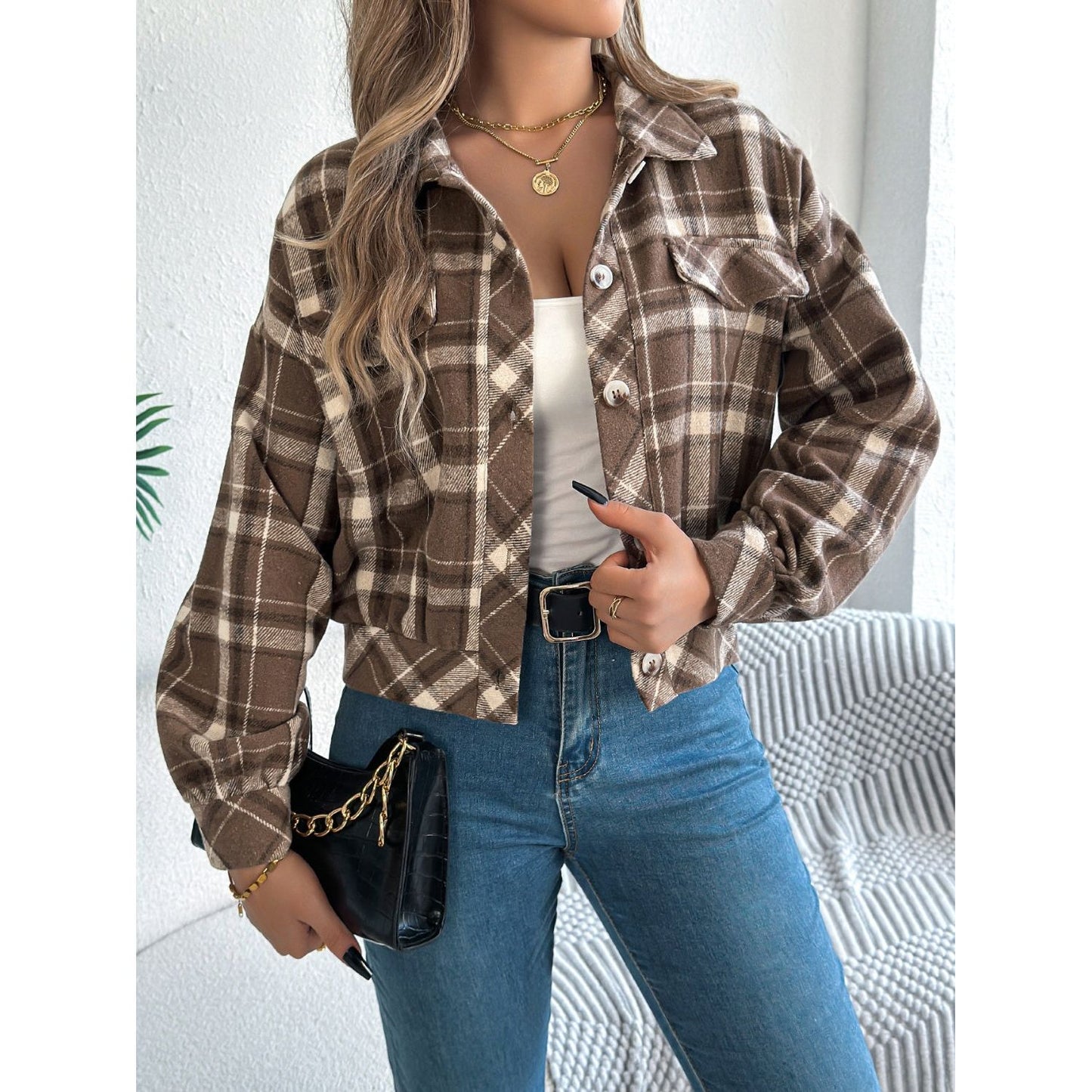 Plaid Button Up Long Sleeve Jacket