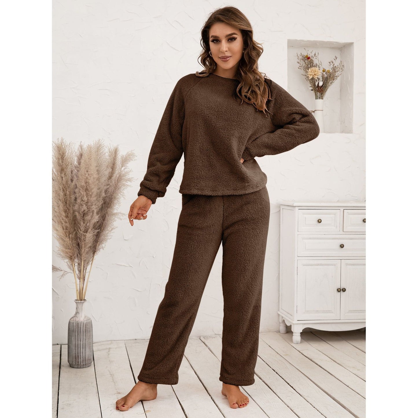 Ivy Lane Teddy Long Sleeve Top and Pants Lounge Set