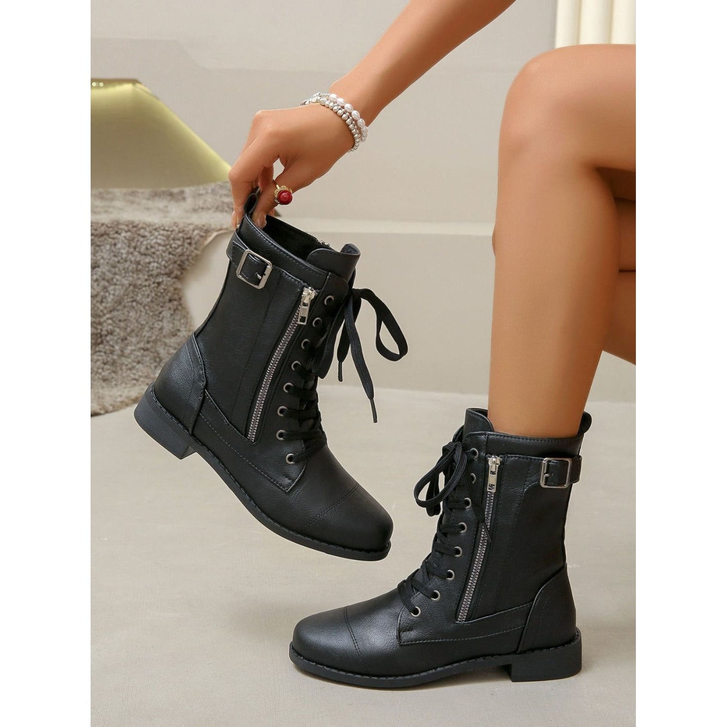 PU Leather Lace-Up Boots