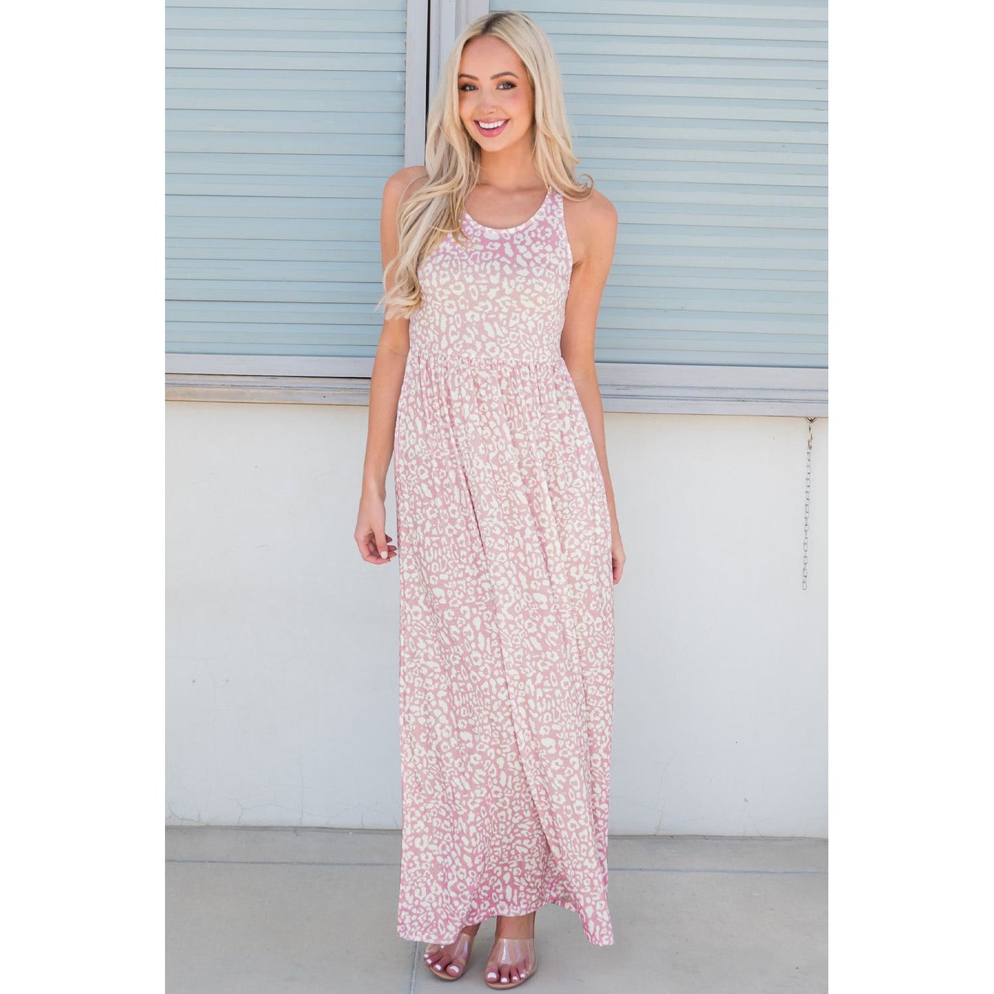 Leopard Round Neck Sleeveless Maxi Dress