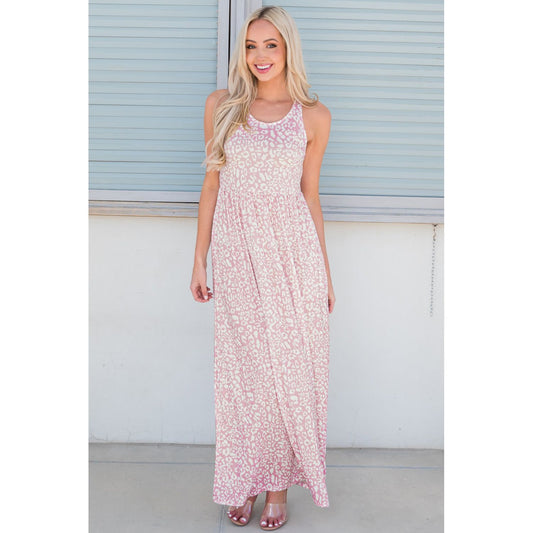 Leopard Round Neck Sleeveless Maxi Dress