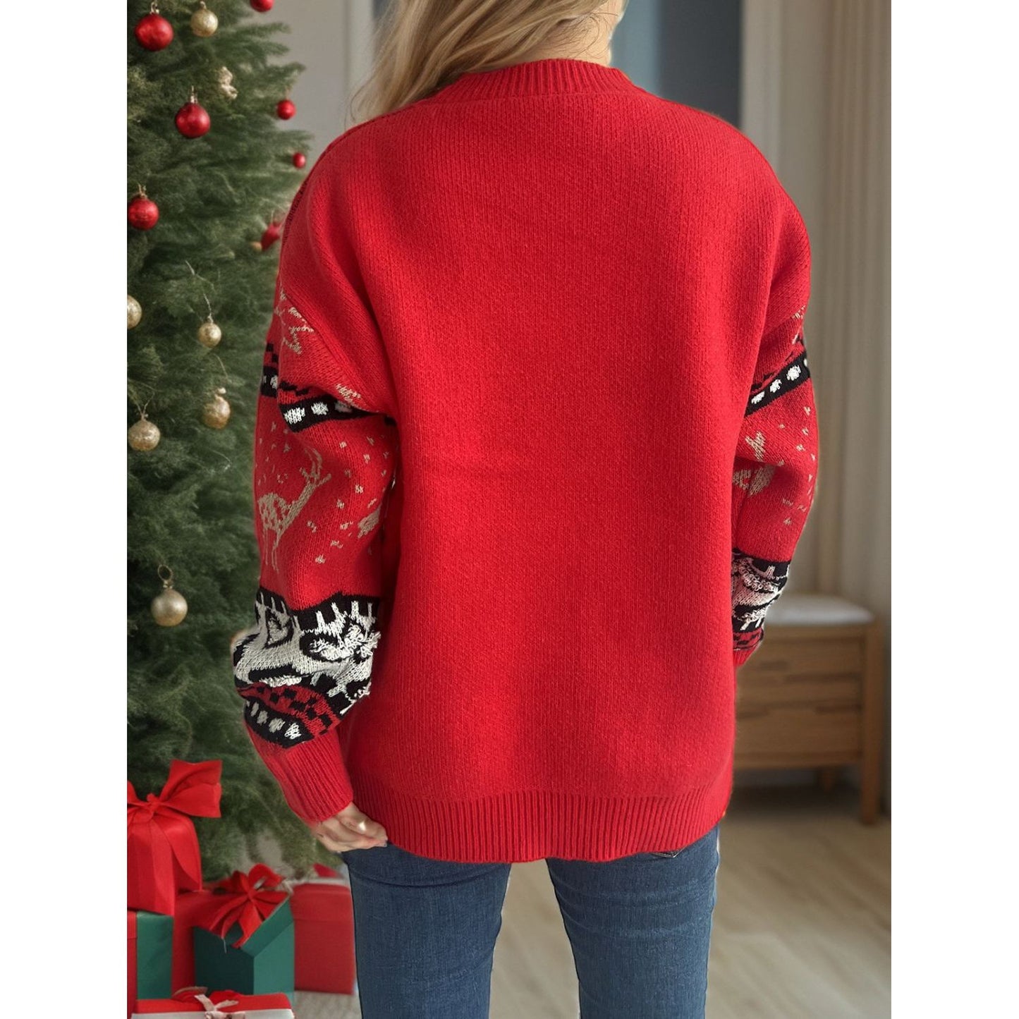 Christmas Element Round Neck Long Sleeve Sweater