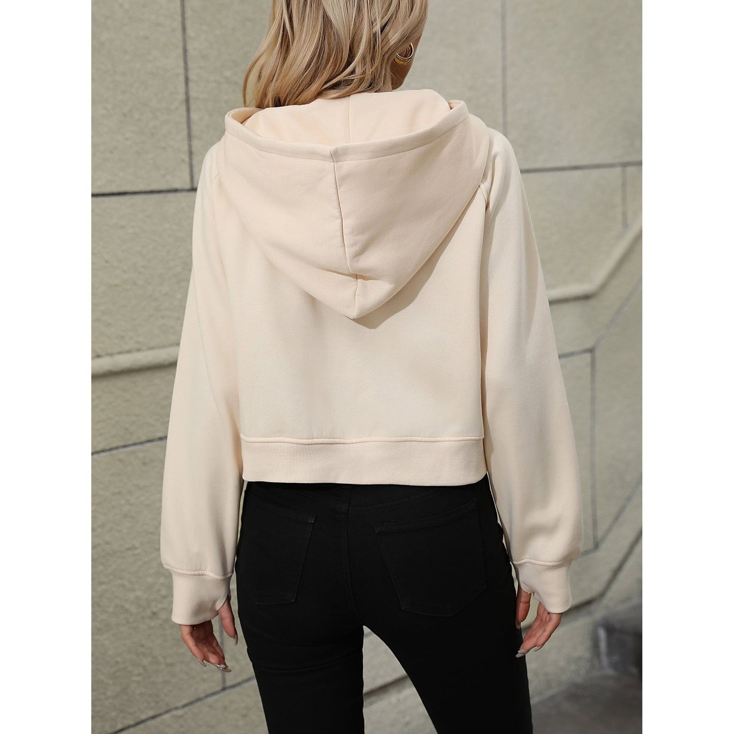 Mandy Raglan Sleeve Zip-Up Hoodie with Pocket