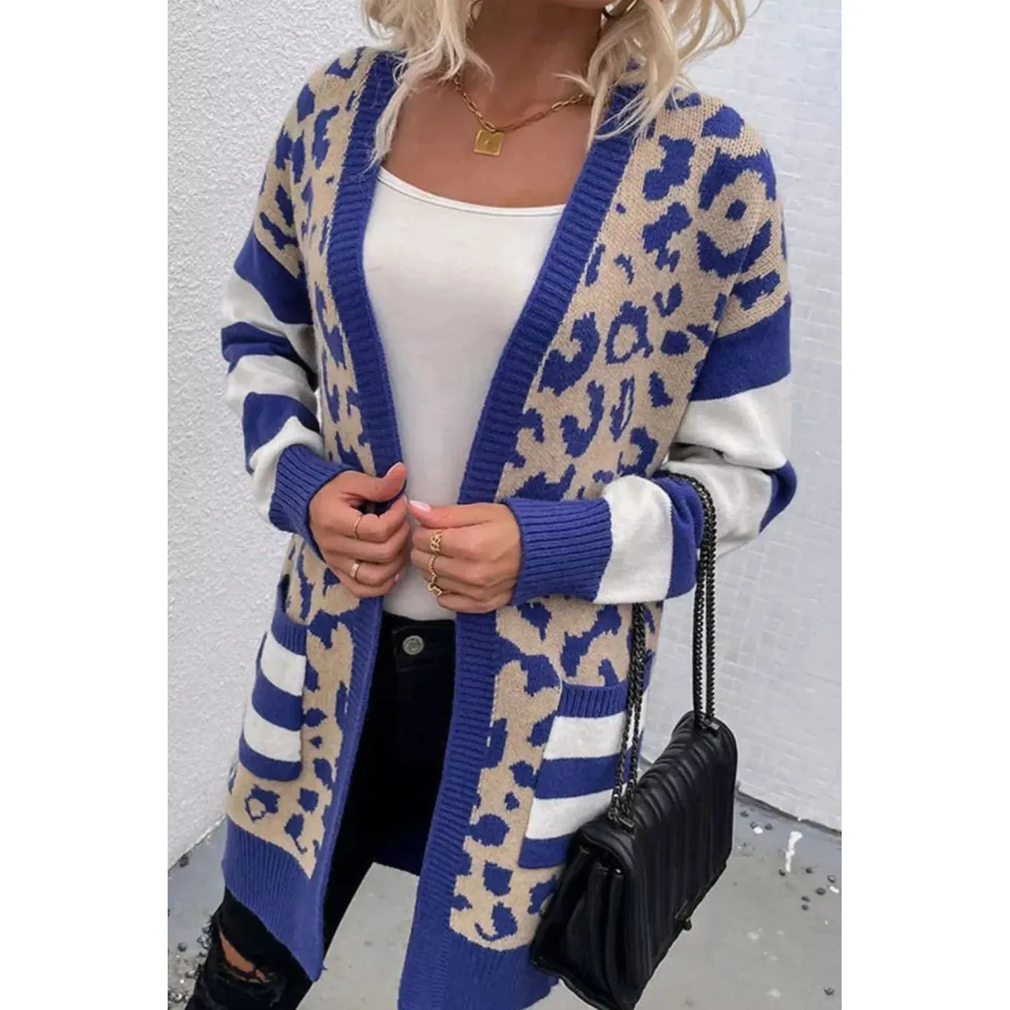 Leopard Open Front Long Sleeve Cardigan