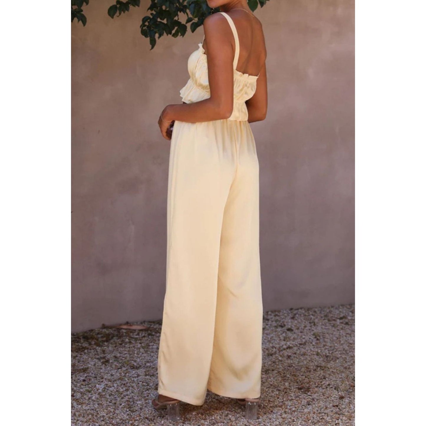 Ruffled Sleeveless Top and Wide Leg Pants Set