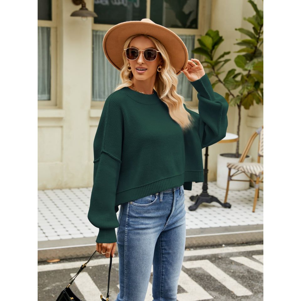 Round Neck Lantern Sleeve Sweater