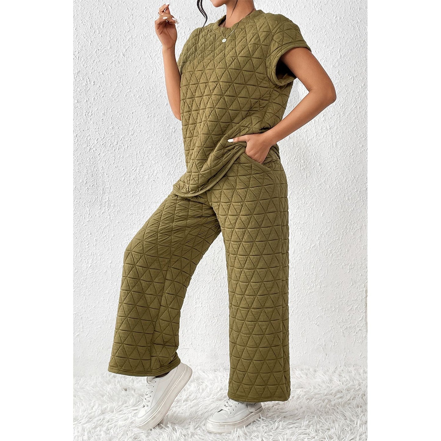 Short Sleeve Top and Pocketed Pants Lounge Set