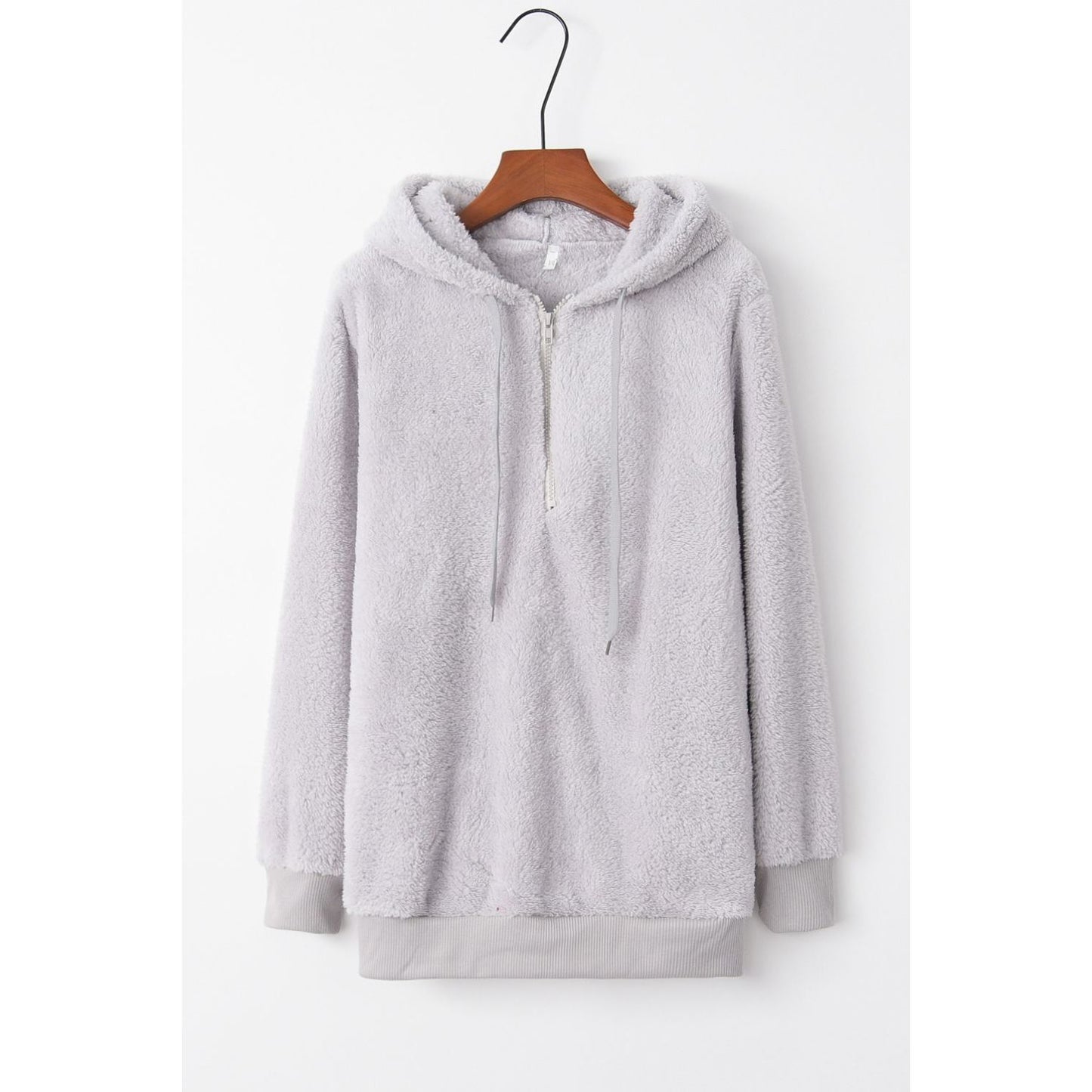 Full Size Quarter-Zip Drawstring Teddy Hoodie