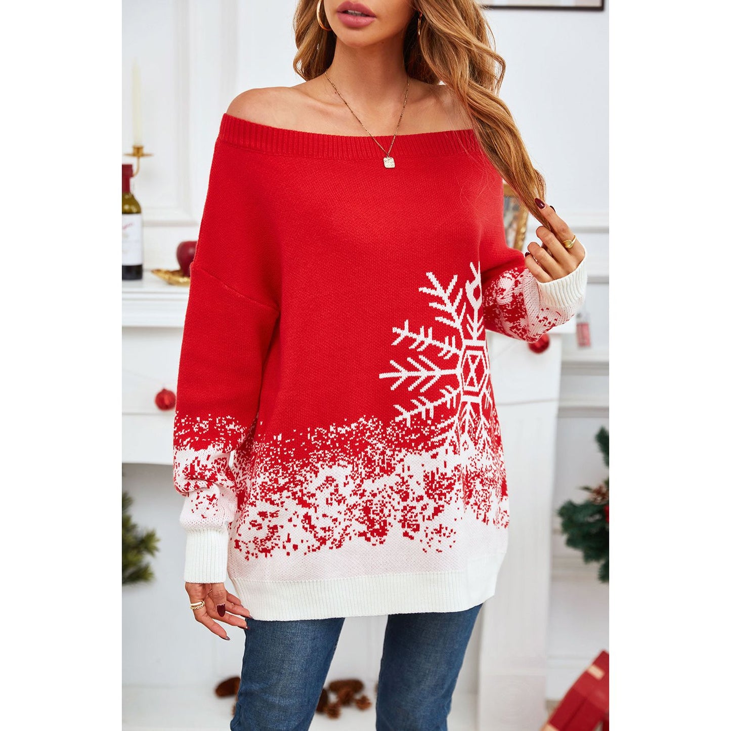 Off-Shoulder Long Sleeve Sweater