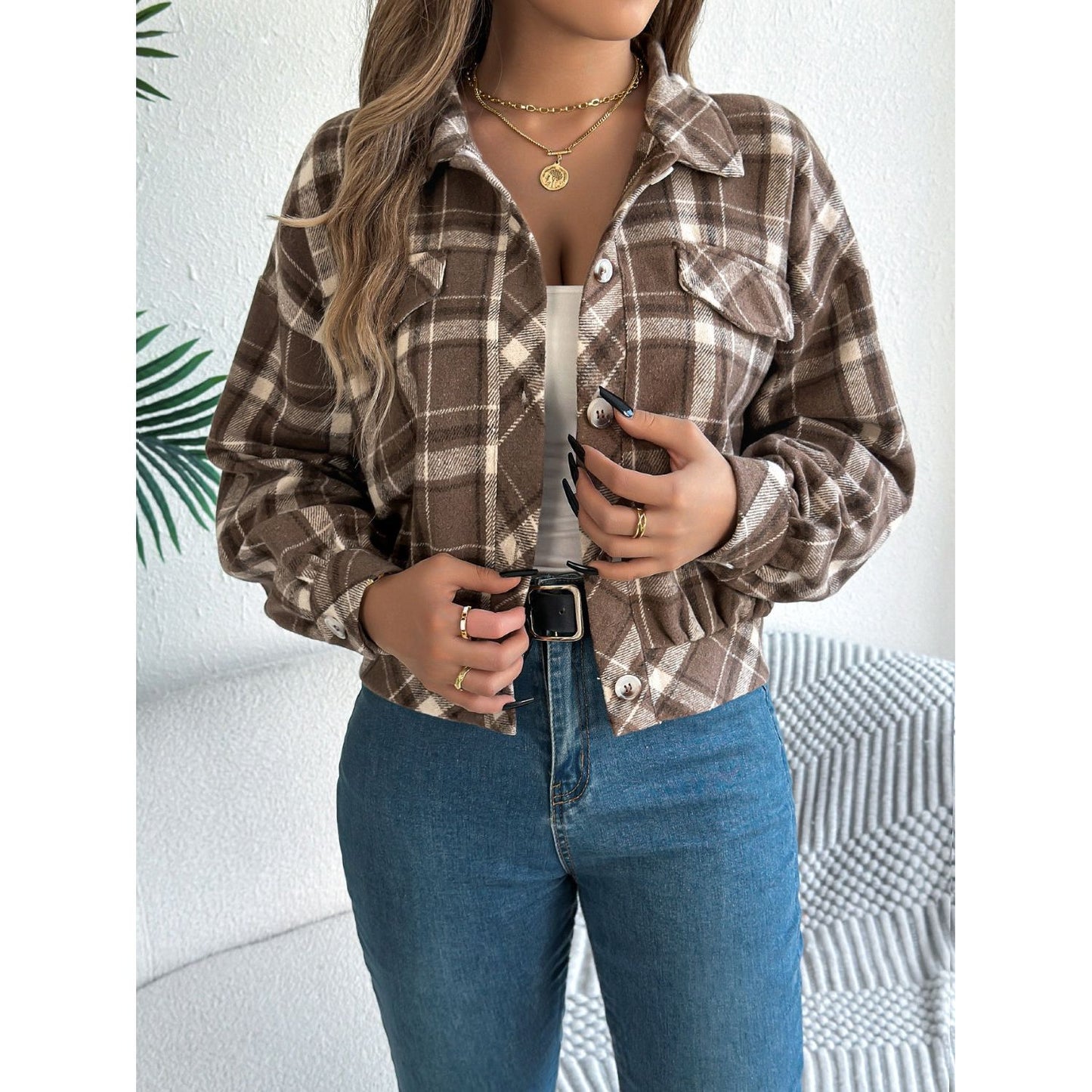 Plaid Button Up Long Sleeve Jacket