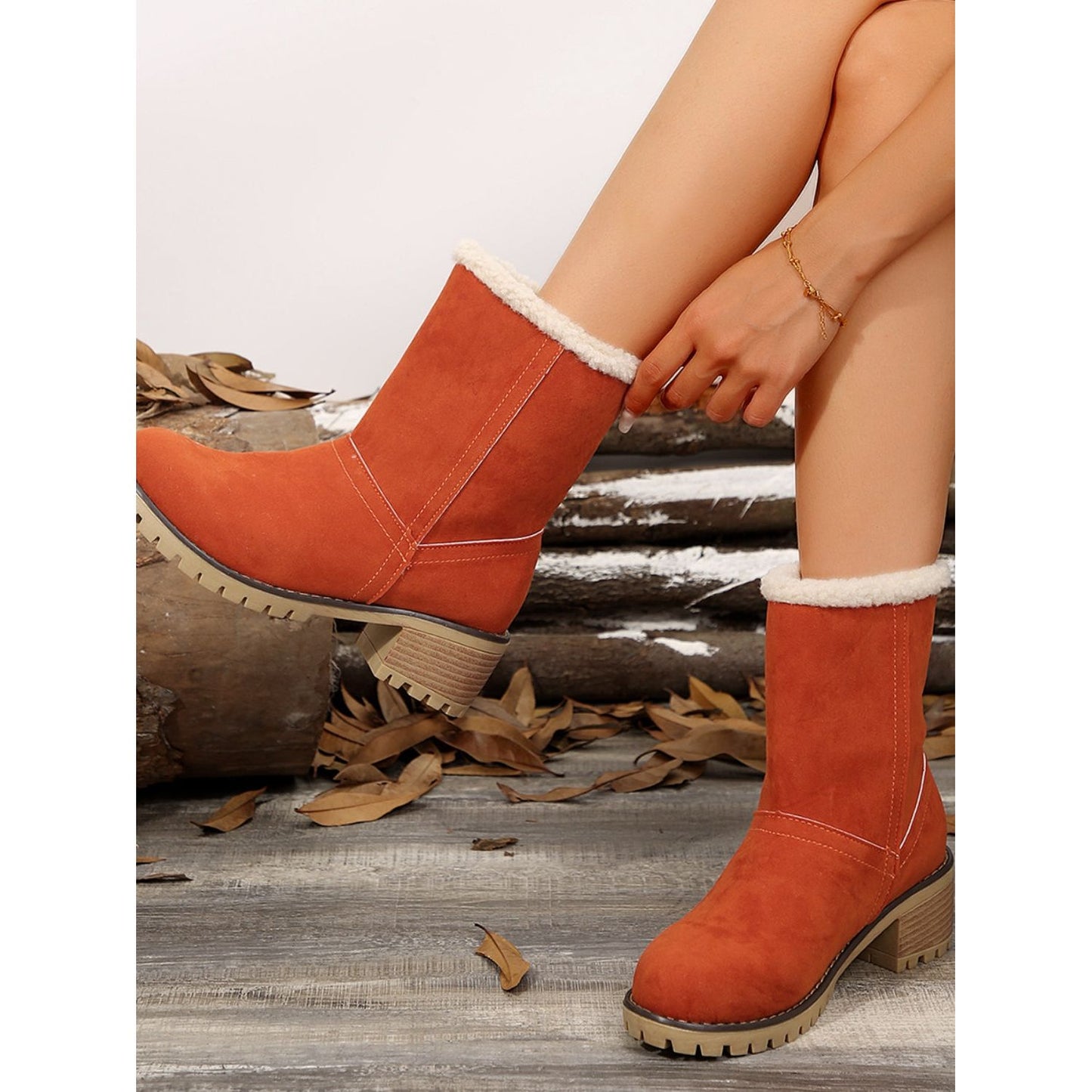 Thermal Fuzzy Block Heel Boots