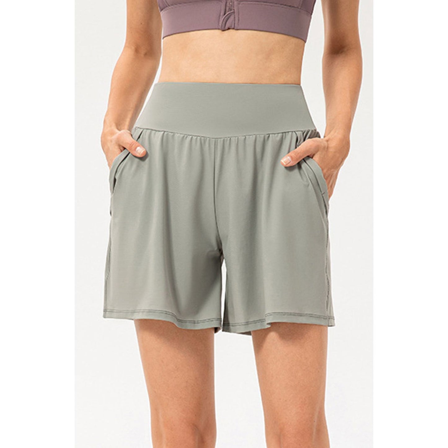 Pocketed Elastic Waist Active Shorts