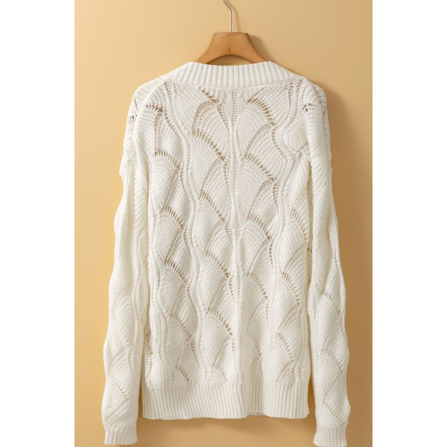 Openwork V-Neck Long Sleeve Sweater